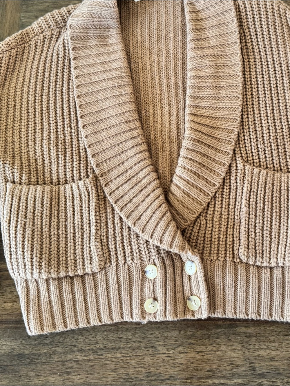 Anthropologie Ribbed Shawl Collar Cardigan in Beige